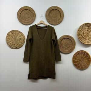 MANGO Neutral Brown Minimalist Wool Blend Long Sleeve Mini Knit Sweater Dress 6